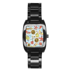 Tropical Pattern Stainless Steel Barrel Watch by GretaBerlin