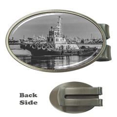 Tugboat At Port, Montevideo, Uruguay Money Clips (oval)  by dflcprintsclothing