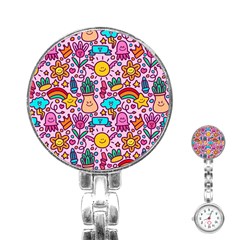 Colourful Funny Pattern Stainless Steel Nurses Watch by designsbymallika