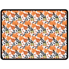 Black Orange Autumn Leaves Pattern Fleece Blanket (large) 