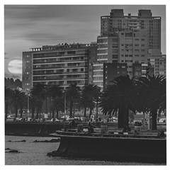 Sunset Coastal Urban Scene, Montevideo, Uruguay Wooden Puzzle Square by dflcprintsclothing