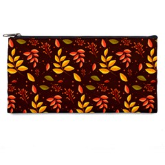 Yellow Green Orange Leaf Pattern Pencil Case by designsbymallika