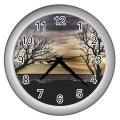 Coastal Sunset Scene At Montevideo City, Uruguay Wall Clock (silver) by dflcprintsclothing