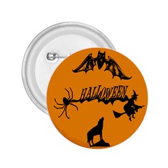 Happy Halloween Scary Funny Spooky Logo Witch On Broom Broomstick Spider Wolf Bat Black 8888 Black A 2 25  Buttons by HalloweenParty