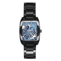 Blue Monstera Leaf Stainless Steel Barrel Watch by goljakoff