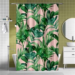 Green Leaves On Pink Shower Curtain 48  X 72  (small)  by goljakoff