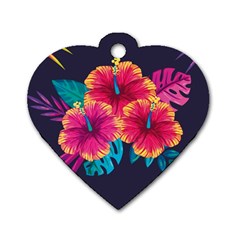 Neon Flowers Dog Tag Heart (two Sides) by goljakoff