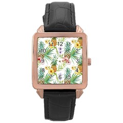 Tropical Pineapples Rose Gold Leather Watch  by goljakoff