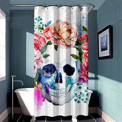 Skull And Flowers Shower Curtain 36  X 72  (stall)  by goljakoff