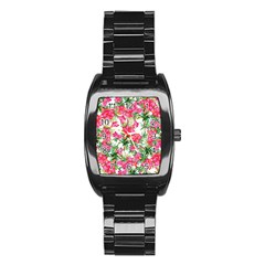 Pink Flowers Stainless Steel Barrel Watch by goljakoff