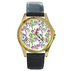 Flowers Round Gold Metal Watch by goljakoff