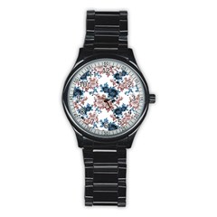 Blue And Rose Flowers Stainless Steel Round Watch by goljakoff