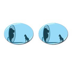 Cat Mirror Lion Cufflinks (oval)