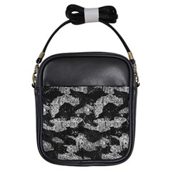 Black And White Cracked Abstract Texture Print Girls Sling Bag by dflcprintsclothing