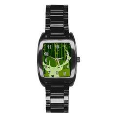 Forest Deer Tree Green Nature Stainless Steel Barrel Watch by HermanTelo