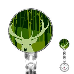 Forest Deer Tree Green Nature Stainless Steel Nurses Watch