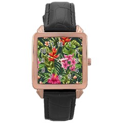 Tropical Flowers Rose Gold Leather Watch  by goljakoff