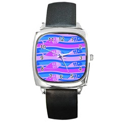 Fish Texture Blue Violet Module Square Metal Watch by HermanTelo