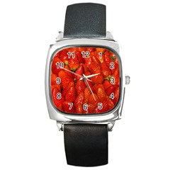 Colorful Strawberries At Market Display 1 Square Metal Watch by dflcprintsclothing