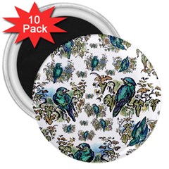 Blue Birds Of Happiness - White - By Larenard 3  Magnets (10 Pack)  by LaRenard