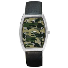 Green Military Camouflage Pattern Barrel Style Metal Watch by fashionpod