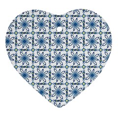 Blue Floral Pattern Heart Ornament (two Sides) by MintanArt