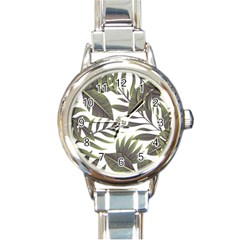 Tropical Leaves Round Italian Charm Watch by goljakoff