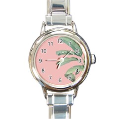 Palm Leaf On Pink Round Italian Charm Watch by goljakoff