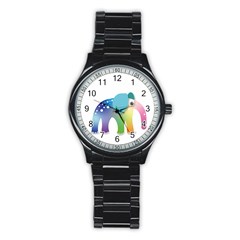 Illustrations Elephant Colorful Pachyderm Stainless Steel Round Watch