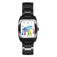 Illustrations Elephant Colorful Pachyderm Stainless Steel Barrel Watch