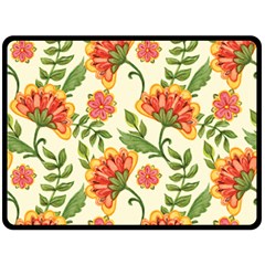 Orange Flowers Double Sided Fleece Blanket (large)  by designsbymallika