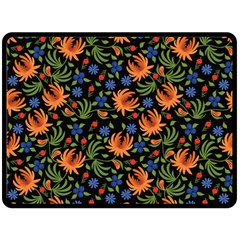 Orange Flowers Pattern Double Sided Fleece Blanket (large)  by designsbymallika