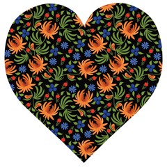 Orange Flowers Pattern Wooden Puzzle Heart by designsbymallika