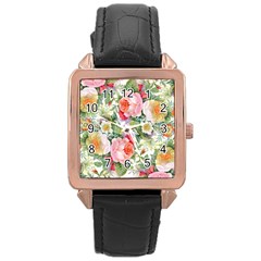 Vintage Flowers Rose Gold Leather Watch  by goljakoff