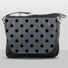 Large Black Polka Dots On Just Grey - Messenger Bag