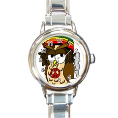  Rainbow Stoner Owl Round Italian Charm Watch by IIPhotographyAndDesigns