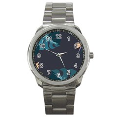 Flower Illustrations Leaves Sport Metal Watch