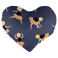 Cute  Pattern With  Dancing Ballerinas On The Blue Background Large 19  Premium Heart Shape Cushions by EvgeniiaBychkova