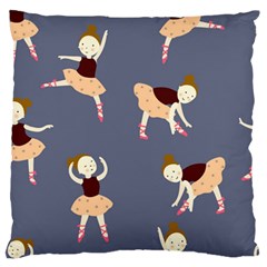 Cute  Pattern With  Dancing Ballerinas On The Blue Background Large Flano Cushion Case (one Side) by EvgeniiaBychkova