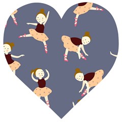 Cute  Pattern With  Dancing Ballerinas On The Blue Background Wooden Puzzle Heart by EvgeniiaBychkova