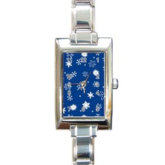 Christmas Seamless Pattern With White Snowflakes On The Blue Background Rectangle Italian Charm Watch by EvgeniiaBychkova