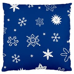 Christmas Seamless Pattern With White Snowflakes On The Blue Background Large Flano Cushion Case (two Sides) by EvgeniiaBychkova