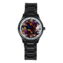 Butterfly Floral Pattern Stainless Steel Round Watch by ArtsyWishy