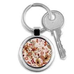 Red Floral Baatik Print Red Floral Baatik Print Key Chain (round) by designsbymallika