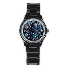 Beautiful Blue Butterflies  Stainless Steel Round Watch by ArtsyWishy