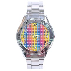 Digital Paper Stripes Rainbow Colors Stainless Steel Analogue Watch