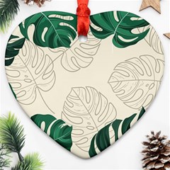 Green Monstera Leaf Illustrations Heart Ornament (two Sides)