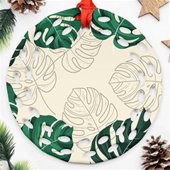 Green Monstera Leaf Illustrations Ornament (round Filigree)