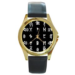 Elder Futhark Rune Set Collected Inverted Round Gold Metal Watch by WetdryvacsLair