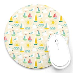 Ships Pattern Love Round Mousepads